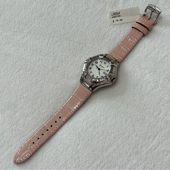 Brighton Lincoln watch(W20140) silver with pink crocodile-embossed leather strap - Picture 2 of 5